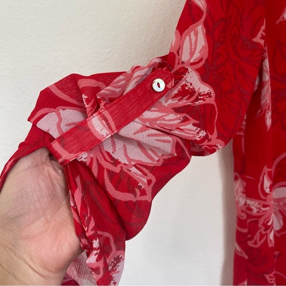 Kut FromThe Kloth Red Floral Lightweight Sheer Casual Long Sleeves Blouse Size S - Picture 3 of 11